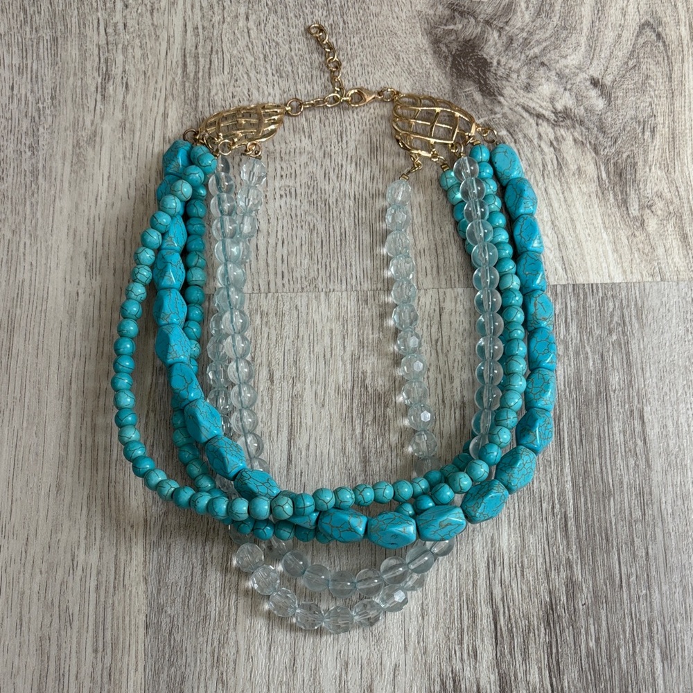 Turquoise and Gold Beaded Necklace